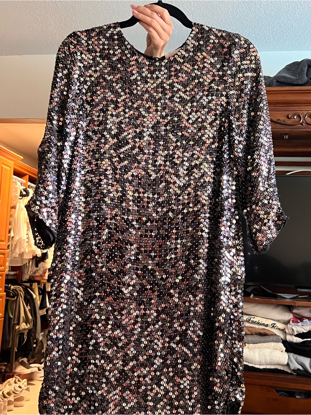 Parker Black Sequin Mini Dress with Rose Gold & Silver Accents